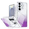 Glitter Gradient Magnetic Phone Case For Samsung Galaxy S25+ / S24+ 5G, Lens Frame Kickstand Wireless Charging Protective Cover