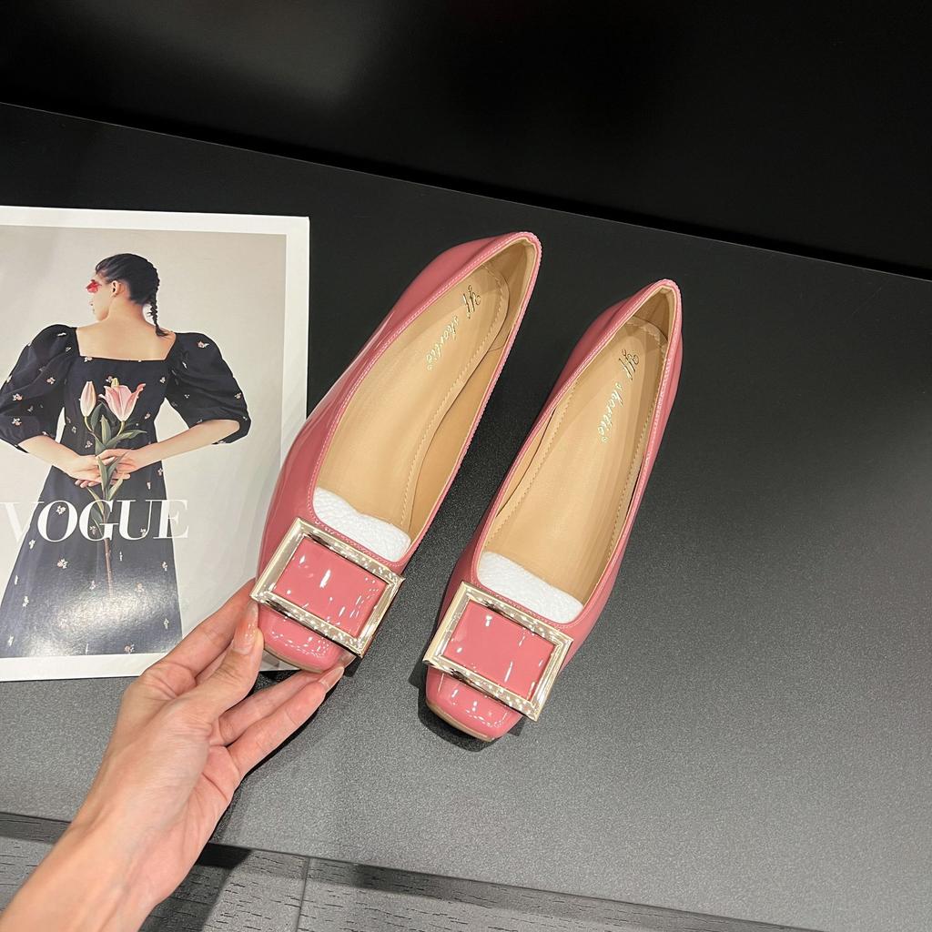 Height Increase 5cm Metal Square Buckle Classic Patent Leather Flat Shoes Women's 2025 New French Square Head Shallow Mouth Single Shoes