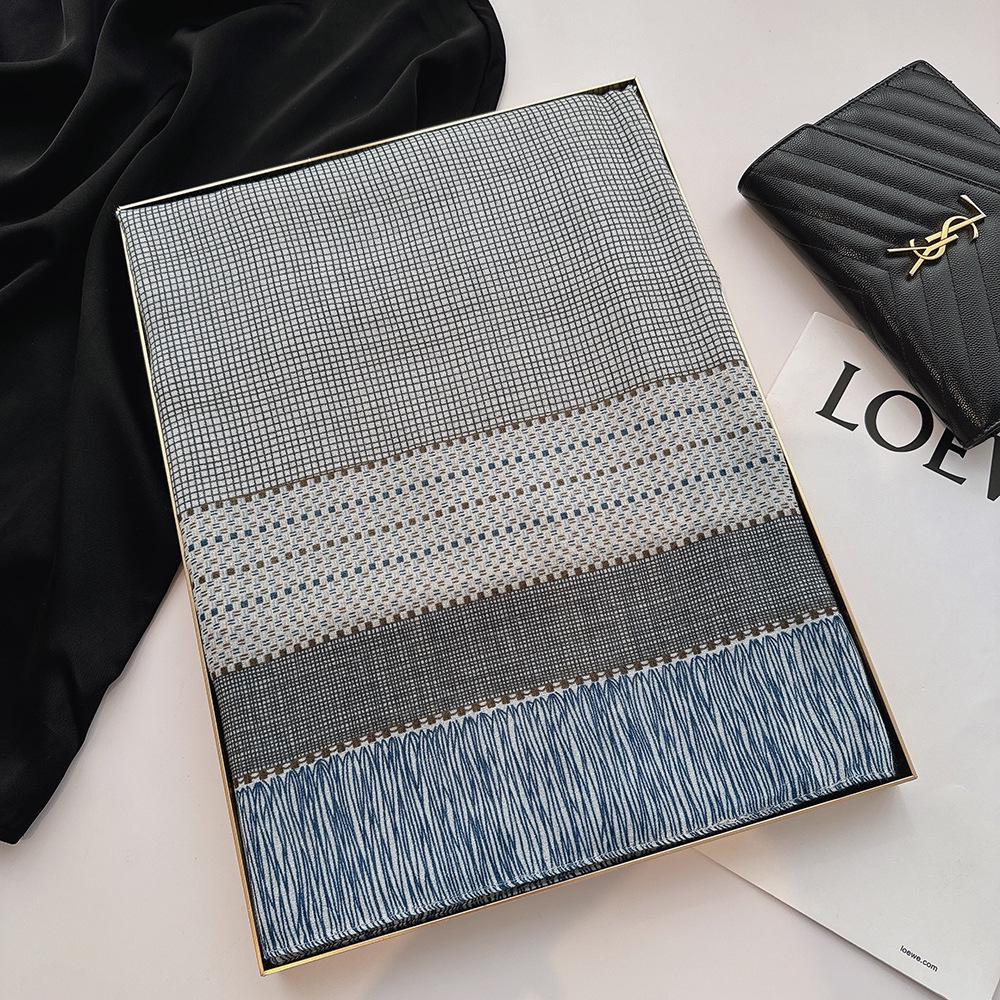 Japanese Style Checkered Linen Cotton Shawl Scarf for Women, 130x130cm - Warm Retro Literary Design