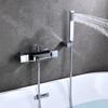 Brass Waterfall Bathtub Faucet Set with Black Exposed Edge and Hot/Cold Shower Head