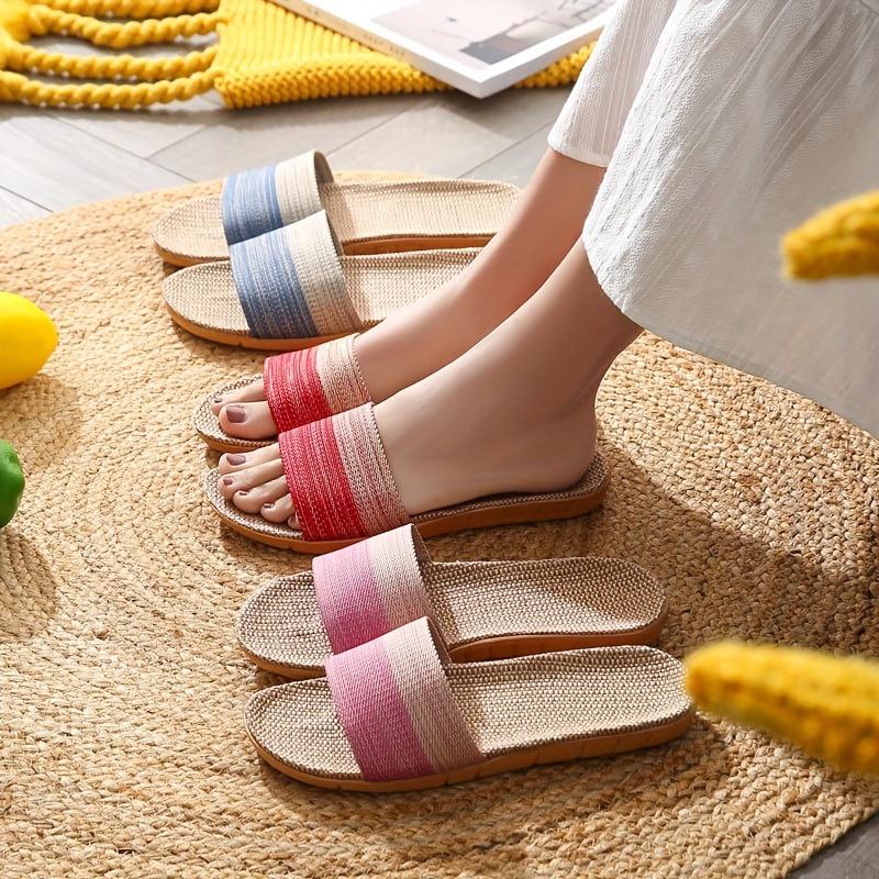 1 Pair Linen Slippers - Breathable, Sweat Absorbent, Non-Slip EVA Sole for Indoor House Shoes, Casual All-Season Wear