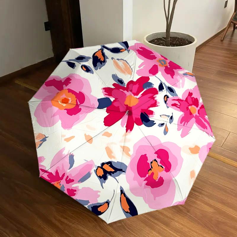 

1pc Floral Pattern Automatic Umbrella Durable Iron Frame & Plastic Handle, Gift for Men & Women, Sturdy Construction yy250905136