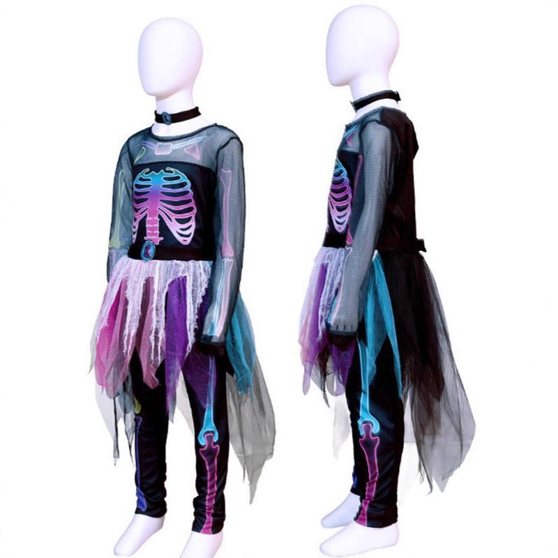 Halloween Human Skeleton Dress For Kids With Polyester Material For Party Cosplay