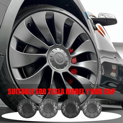 4 pièces 21 pouces Cache-moyeu central de roue de voiture d'origine Badge Jante Moyeu Couvercle anti-poussière Emblème Décoration Pour Accessoires Model Y