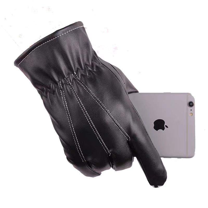 Gants d'hiver en cuir à écran tactile pour homme - Coupe-vent, imperméables et doublés de velours pour la chaleur.