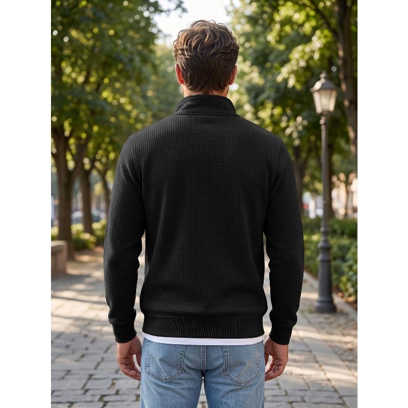 Men's Half-Zip Stand Collar Knit Pullover Casual Sweatshirt.