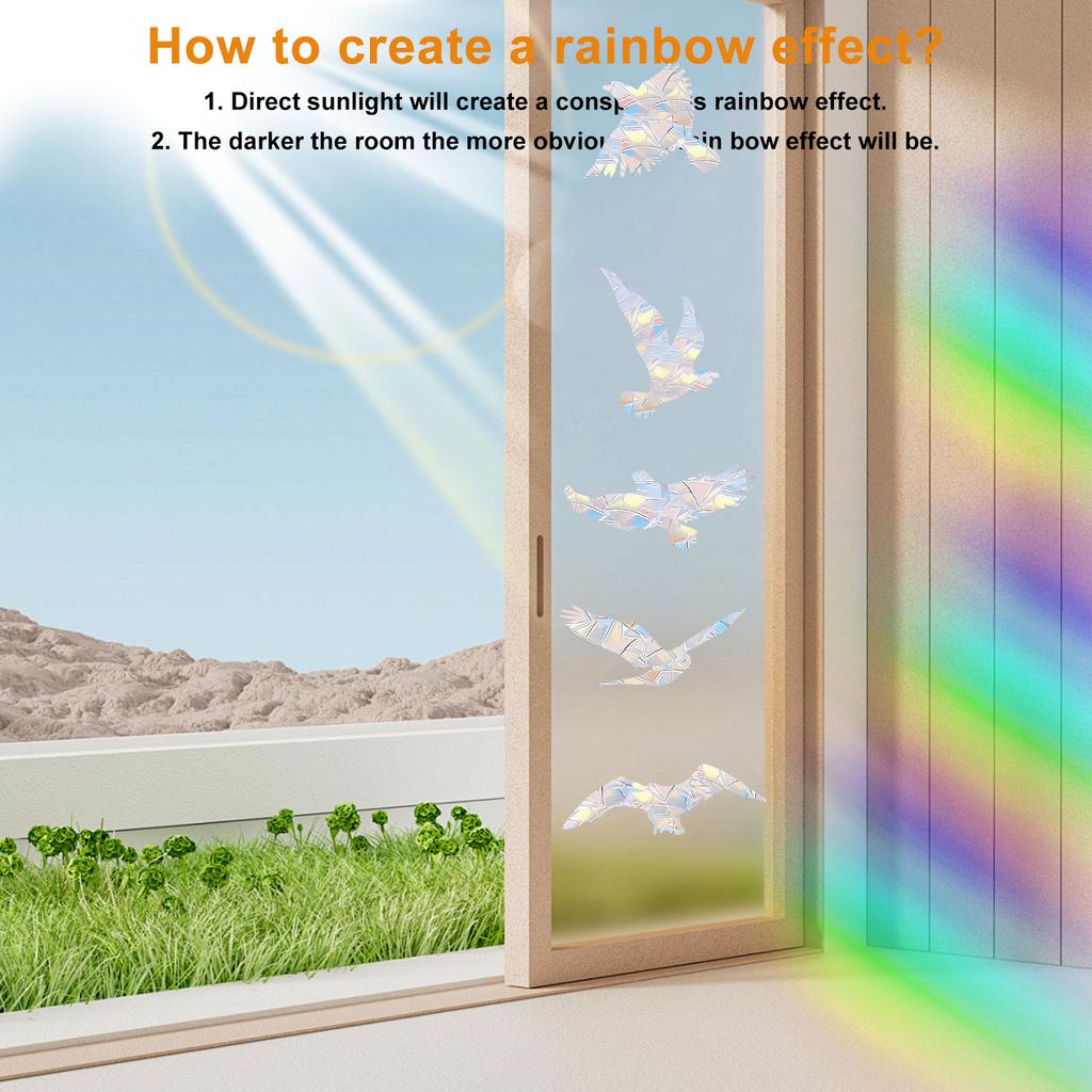 20Pcs Bird Window Stickers Anti-Collision Bird Window Decals Reusable Prism Bird Window Clings Static Non Adhesive Bird Decals