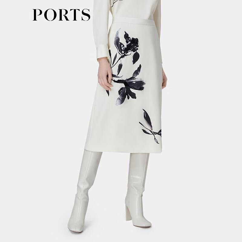 PORTS Women's Cloud White Print Mid-Length Skirt