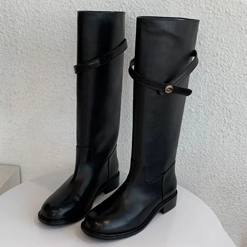 Boots Women's Martin Knight Boots Tall Retro Small Gold Buckle But Knee Boots Children's Sleeve Boots Women's