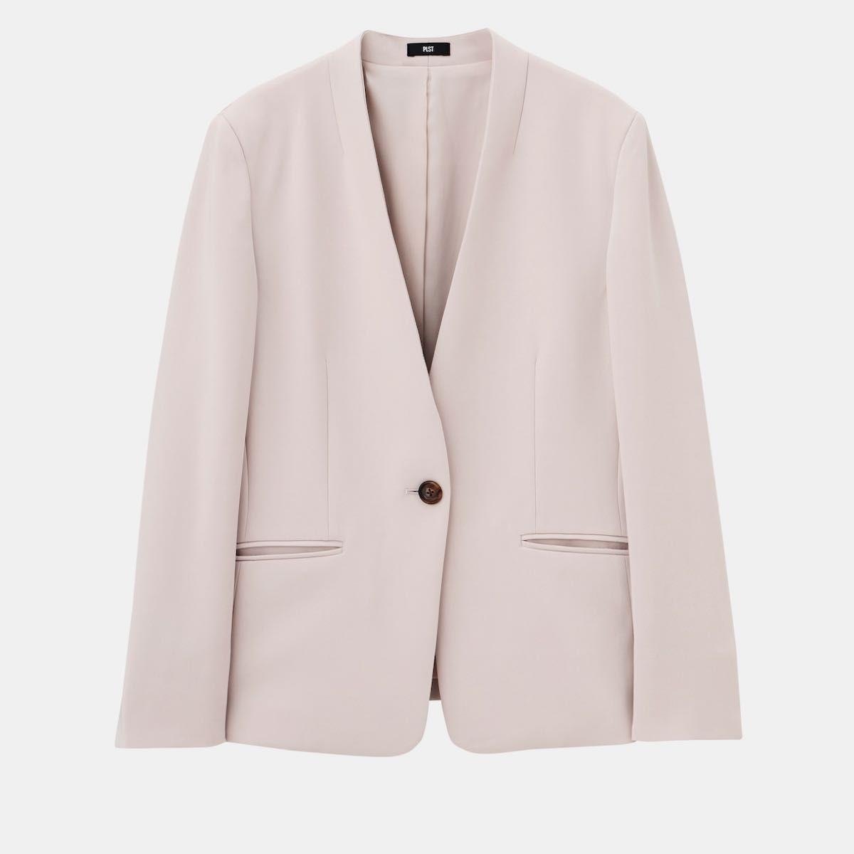 PLST Triase Blend Collarless Jacket Straight Pants
