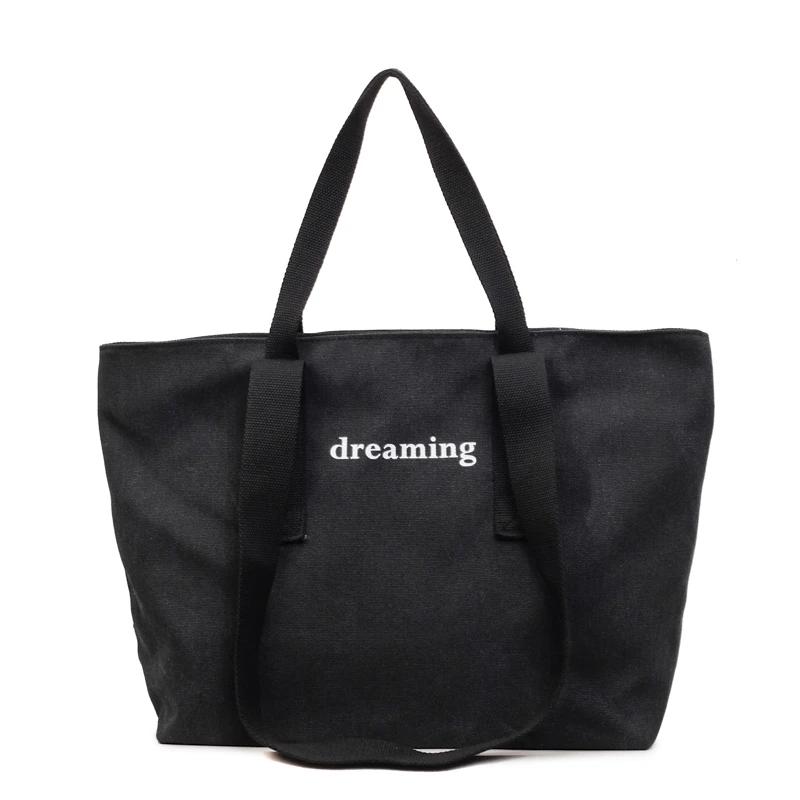

New Nyl Solid Color Zipper Letter Casual Tote Bag Large Capacity Commuting Durable Shoulder Bags Simple Versatile Bag чёрный