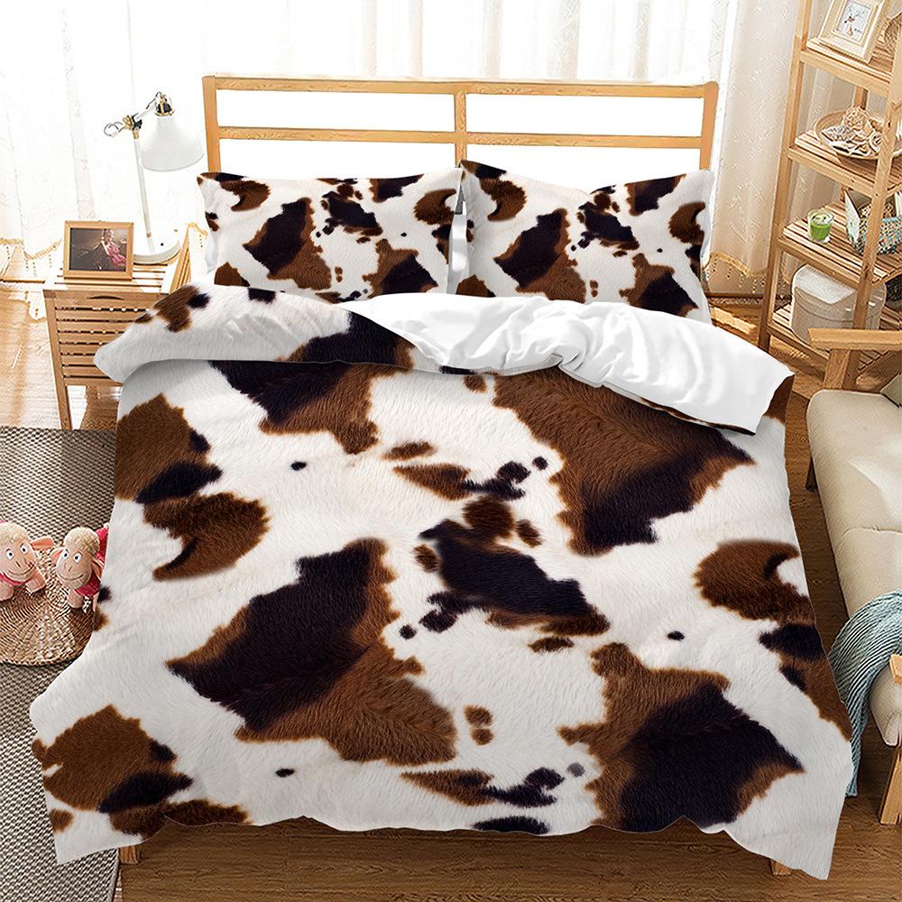 Three-Piece Animal Texture Cowhide Quilt Cover Digital Printing Kit Bedding