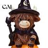 Decorative Cow Collectibles 2Pcs Halloween Highland Witch Ornament, Resin Figurine with Hat Pumpkin Broom Rustic Home Decorations & Skull, Cute