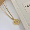 Handcrafted Filigree Hollow Pendant Necklace With Eight Treasure Compass Motif Vintage Gold-Tone Alloy Jewelry Women