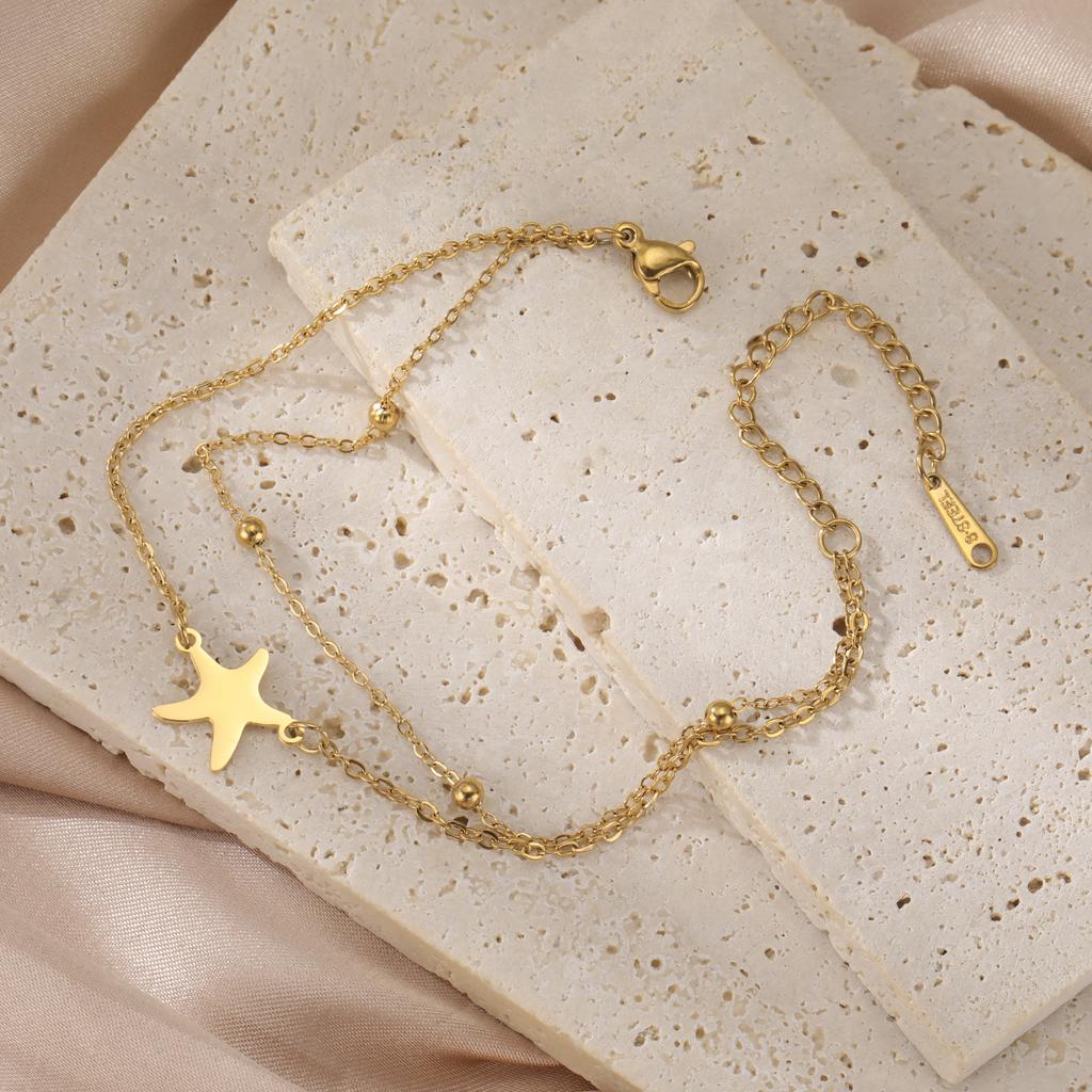 LIKGREAT Stainless Steel Starfish Anklet for Women Adjustable Beach Foot Chain Double Layer Summer Ankle Bracelet Jewelry Gift