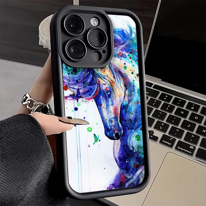 Phone Case for iPhone 17 Air 16E 15 16 Pro Max Oil Painting Horse Cover 14 Plus 13 12 Mini Soft Shell Silicone Fundas