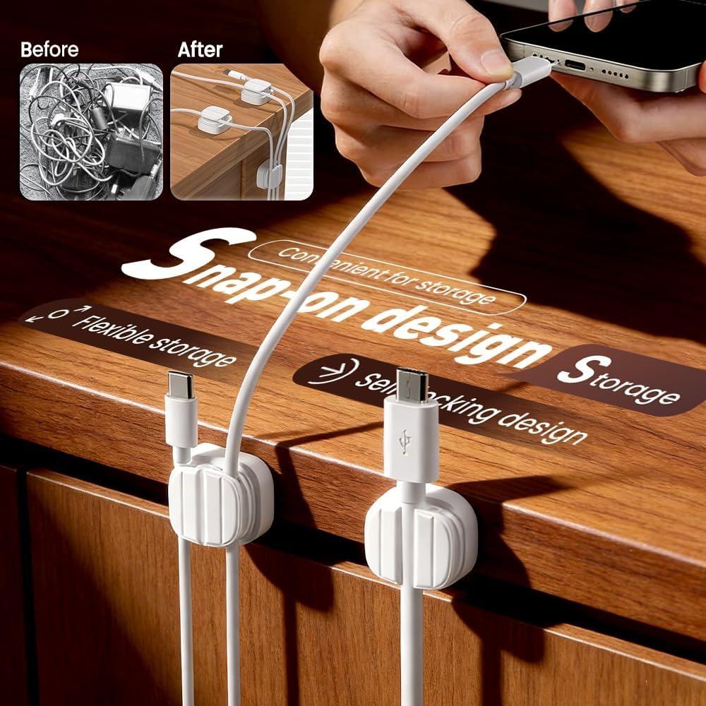 2026 New Three-Hole Cable Organizer Clip, suitable for bedside tables, mobile phone charger cable organizers, with adhesive cable clips.