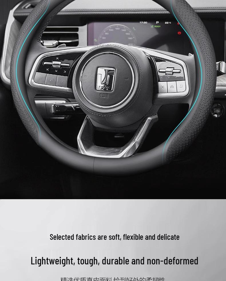 Genuine Leather Steering Wheel Cover for Tank 300 - Ultra-Thin, Universal, All-Season Fit, Cyber Design