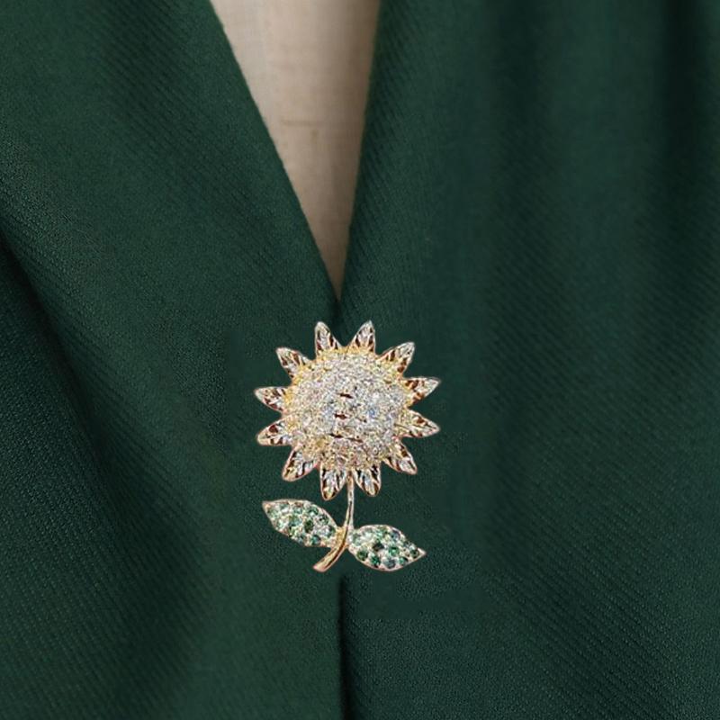 Broche délicate en émail tournesol, plante, fleur, élégante, pour femme, épingle à revers en zircon, accessoires pour vêtements, cadeau, bijoux