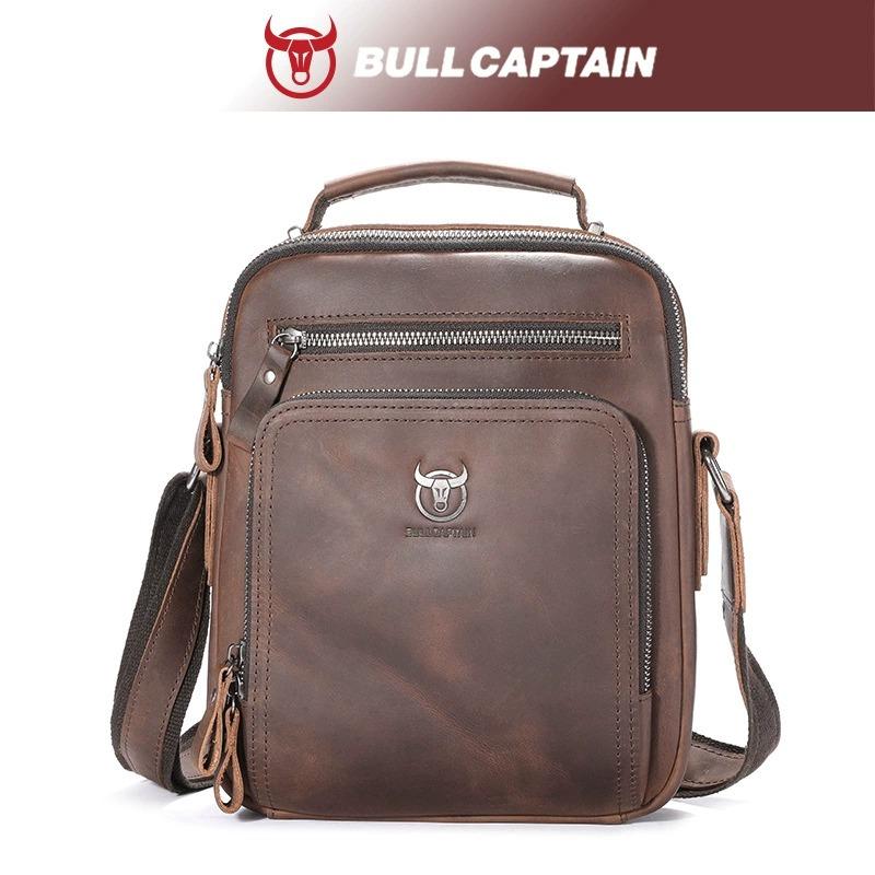 BULLCAPTAIN Vintage Crazy Horse Leather Messenger Bag for Men, Large Crossbody Tote with Pocket Fits 10-Inch Tablet, Laptop, Phone