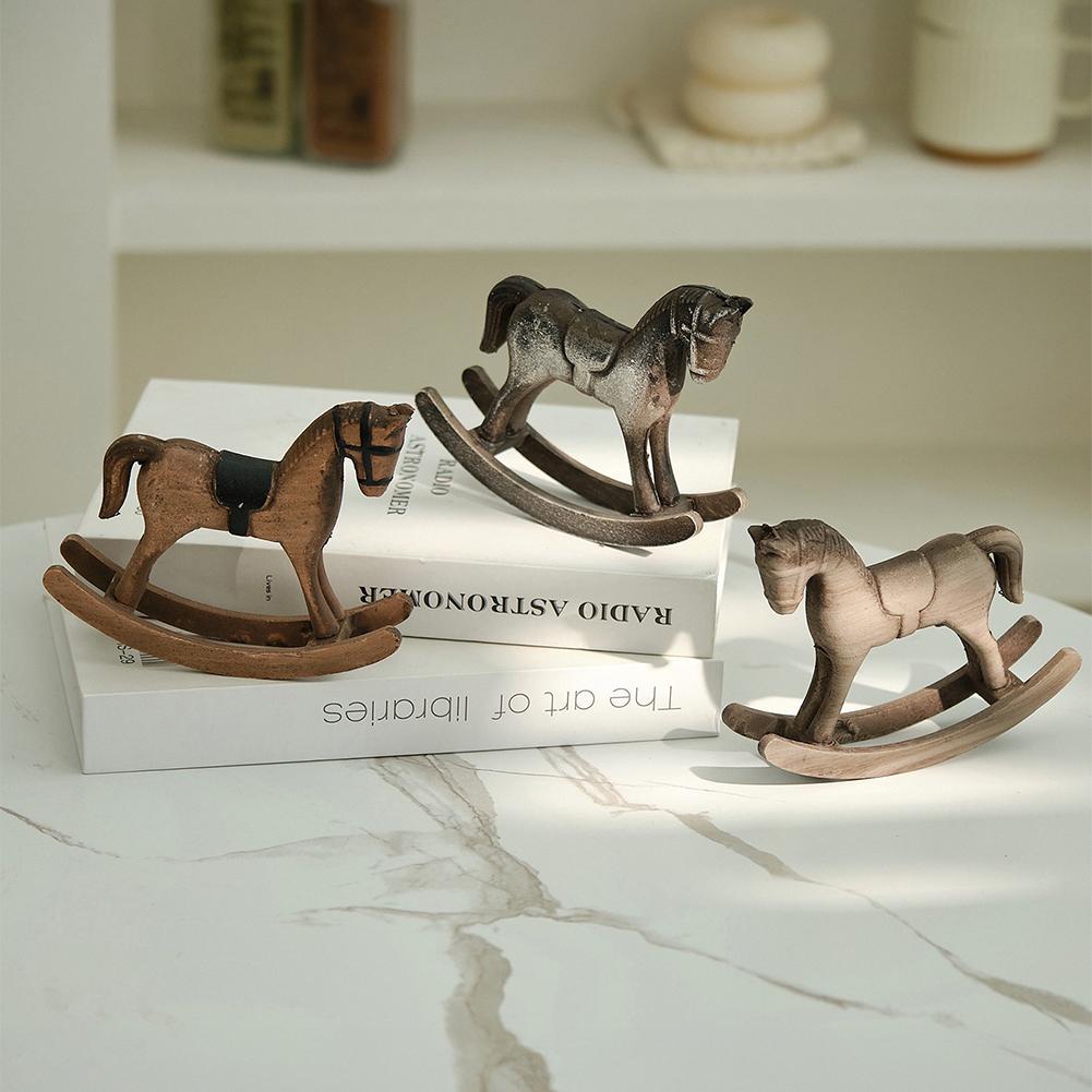Nordic Retro Wooden Rocking Horse Ornament Desk Decor Balance Art Adornment Creative Hand Carved Animal Figurines For Kids Gift