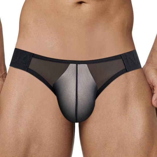 Men Briefs Low Waist Solid Color Thongs Solid Color Mesh Yarn Splicing Ultra Thin