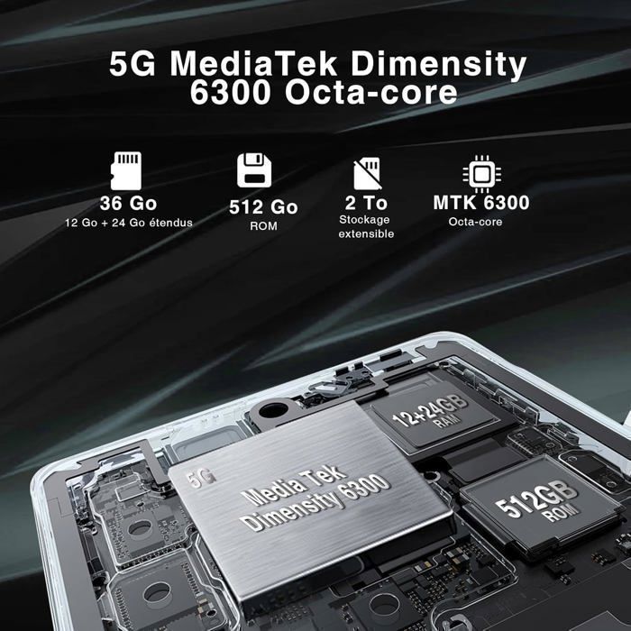 OUKITEL WP39 Pro Smartphone Robuste 5G 36Go+512Go 6.6" FHD+ 11000mAhh 64MP Telephone Incassable Android 14 Dual SIM/NFC/GPS - Vert