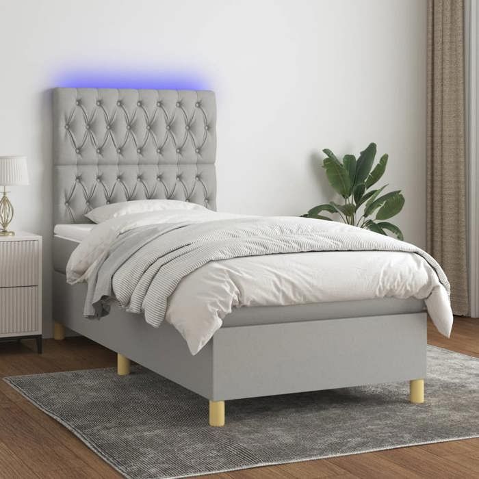 VidaXL Slat Bed Base with Mattress and LED, Upholstered Bed, Single Bed, Adult Bed for Interior Bedroom, 3135637