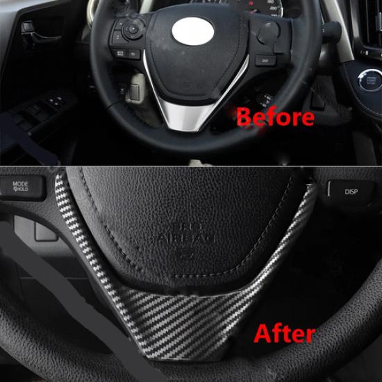Carbon Fiber Color Steering Wheels Cover Trim Fit for Toyota RAV4 2013-2018