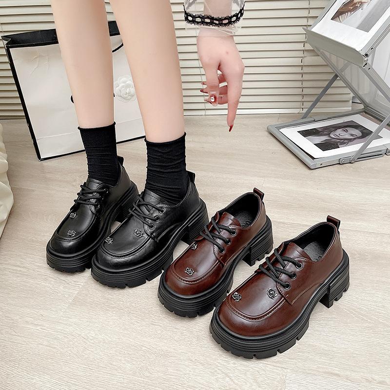 French Small Loafers 2025 Autumn New British Style Small Leather Shoes Fashion Versatile Thick Heel Platform Single Shoes