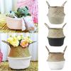 Foldable Storage Baskets Laundry Straw Patchwork Home Seagrass Belly Garden Flower Pot Basket