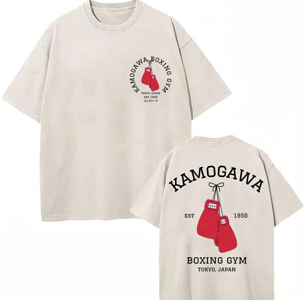 Vintage Gewaschene T-Shirts Anime Hajime No Ippo Kamogawa Boxen Gym Makunouchi KGB T-Shirts Unisex Damen Locker Baumwolle Sommer T-Shirt