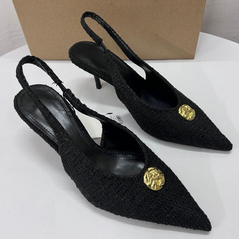 

Fashion 2025 Ankle Wrap Women High Heeled Sandals Metal Buckle Decoration Stilettos Luxury Designer Dress Slingbacks Shoes for Lady 42 чёрный
