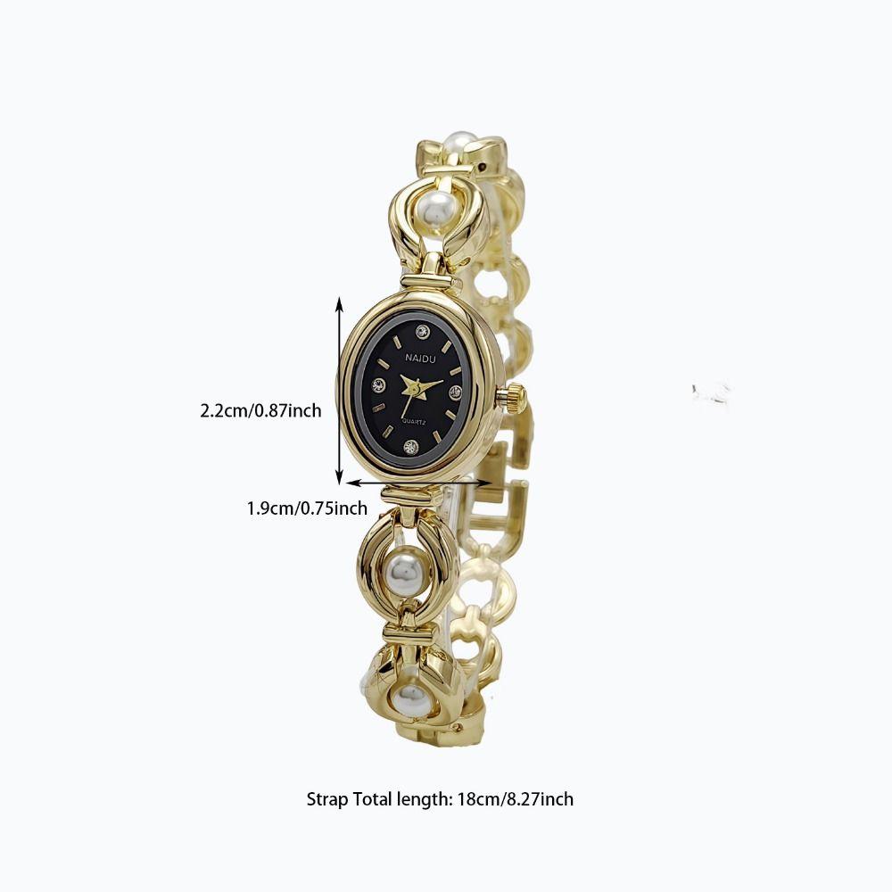 Small Ladies Pearl Bracelet Wristwatch Bead Stylish Oval Watch Women's Quartz Watch  Student