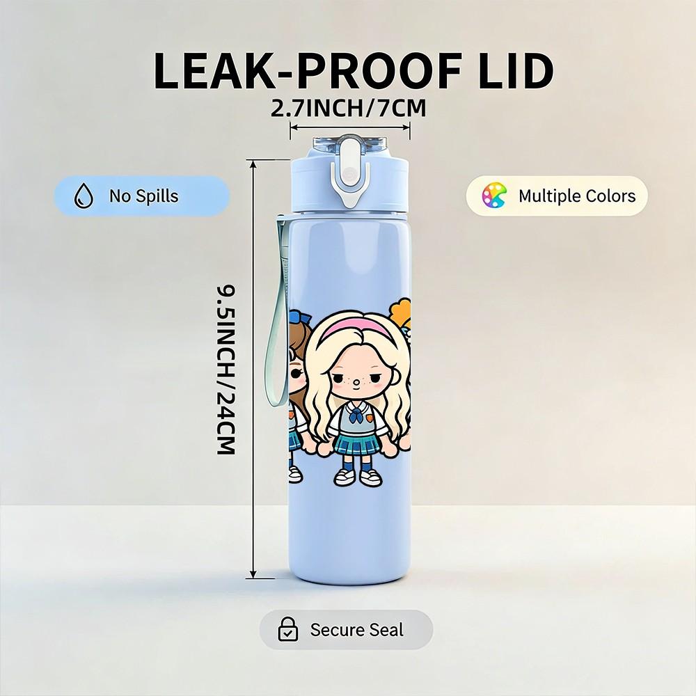 1PC Three Little Girls Cartoon Figure Print 750ml Color Plastic Sports Water Bottle Leakproof Flip Straw Lid Suitable for Sports Office Home Use