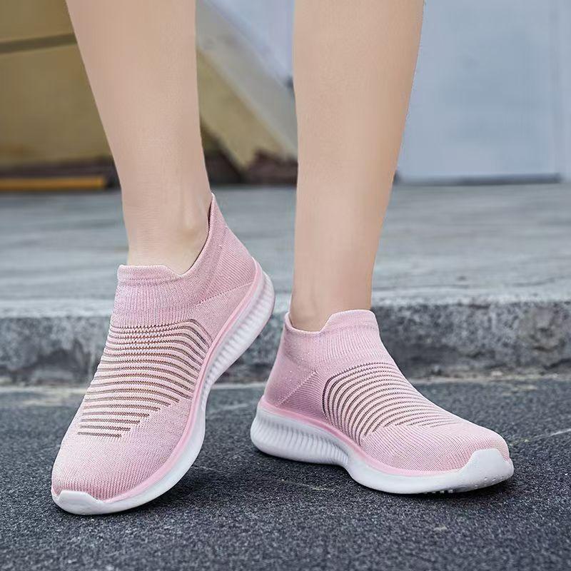 Woman's Summer New High Top Mesh Casual Sports Shoes Soft Sole Non Slip Round Toe Lightweight Slip On Big Size Walking Shoes