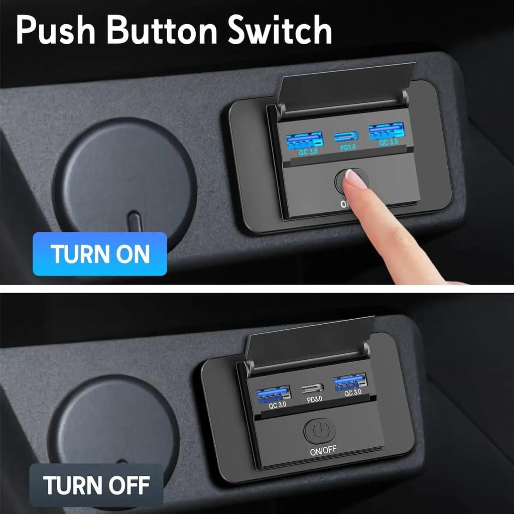 12V USB Outlet Panel Wall Mount 36W USB C and Dual QC 3.0 18W Port Car Charger Socket Accessories for Car Bus RV Truck