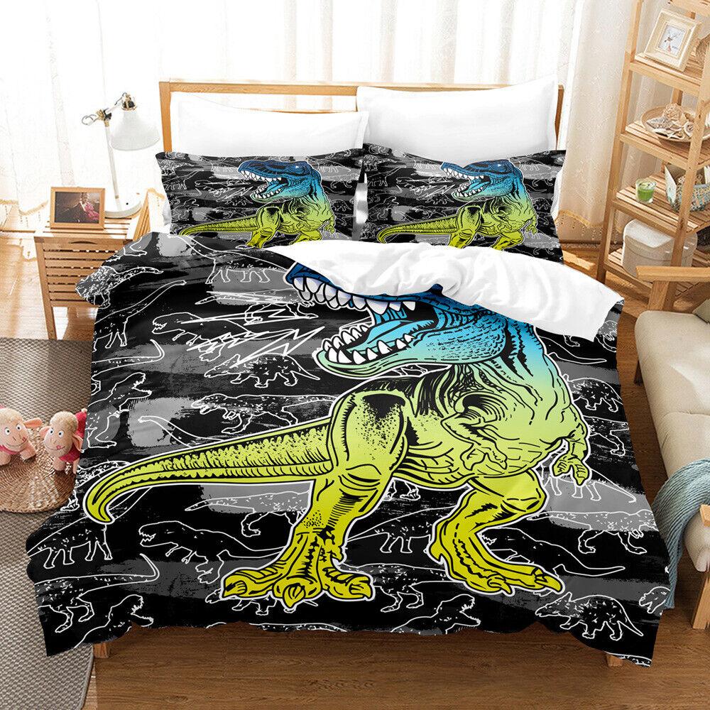 Serie Dinosauri Cartone Animato Copripiumino/Trapunta/Piumino Singolo/Matrimoniale/Queen Set Biancheria da Letto