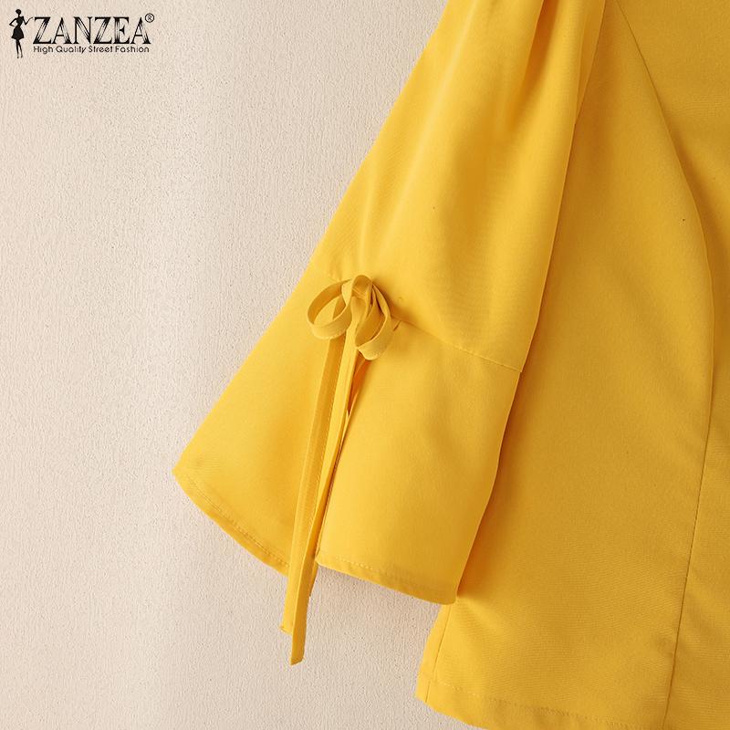 ZANZEA Blusa Holgada Casual de Verano con Cuello en V y Manga Acampanada 3/4 para Mujer
