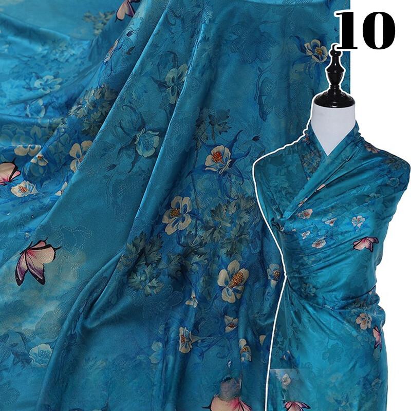 Chinese Landscape Painting Fabric Silk Stretch Satin Cloth for Cheongsam Hanfu DIY Sewing Craft Dress Stage Clothing Supplies