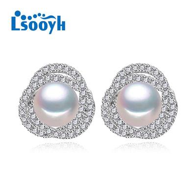Natural Freshwater Pearl Earrings Fashion Party Cubic Zirconia Stud Earrings For Women Pearl Jewelry Wedding Bridal Earrings