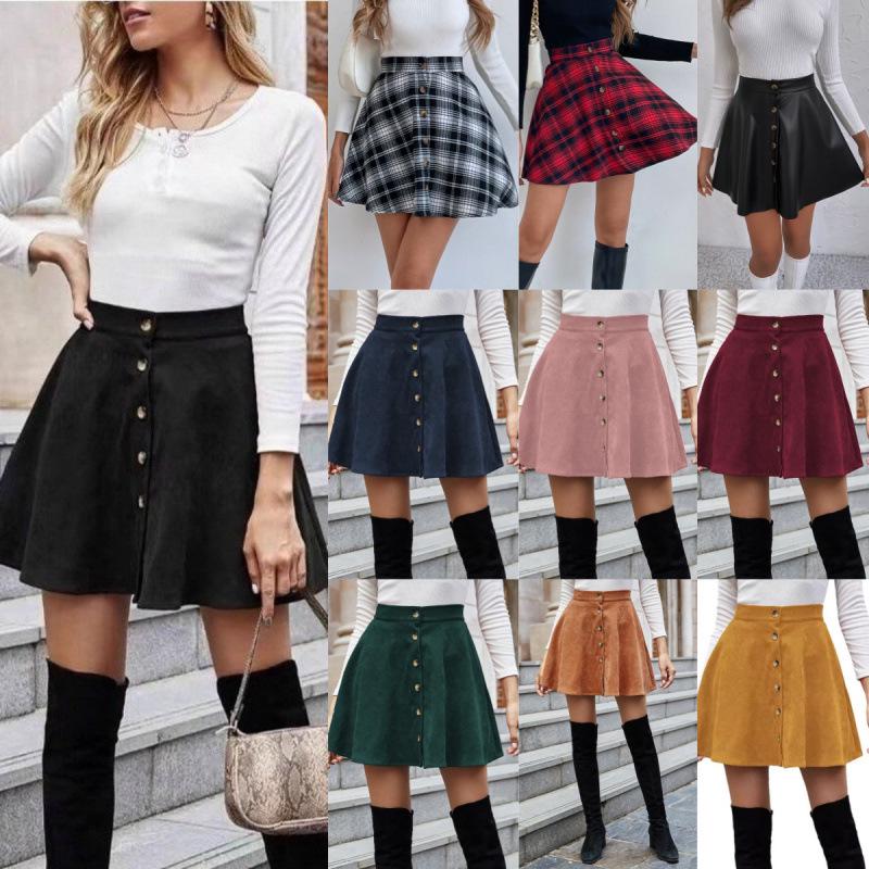 2026 Women's Solid Corduroy Half Skirt - Sweet, Fashionable, Single-Breasted Casual Wear for All Seasons