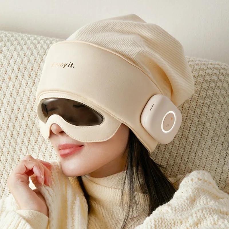 

Беспроводной Bluetooth музыкальный массажер для головы, успокаивающий массажер с горячим компрессом из графена, шапочка для сна с массажем головы бежевый