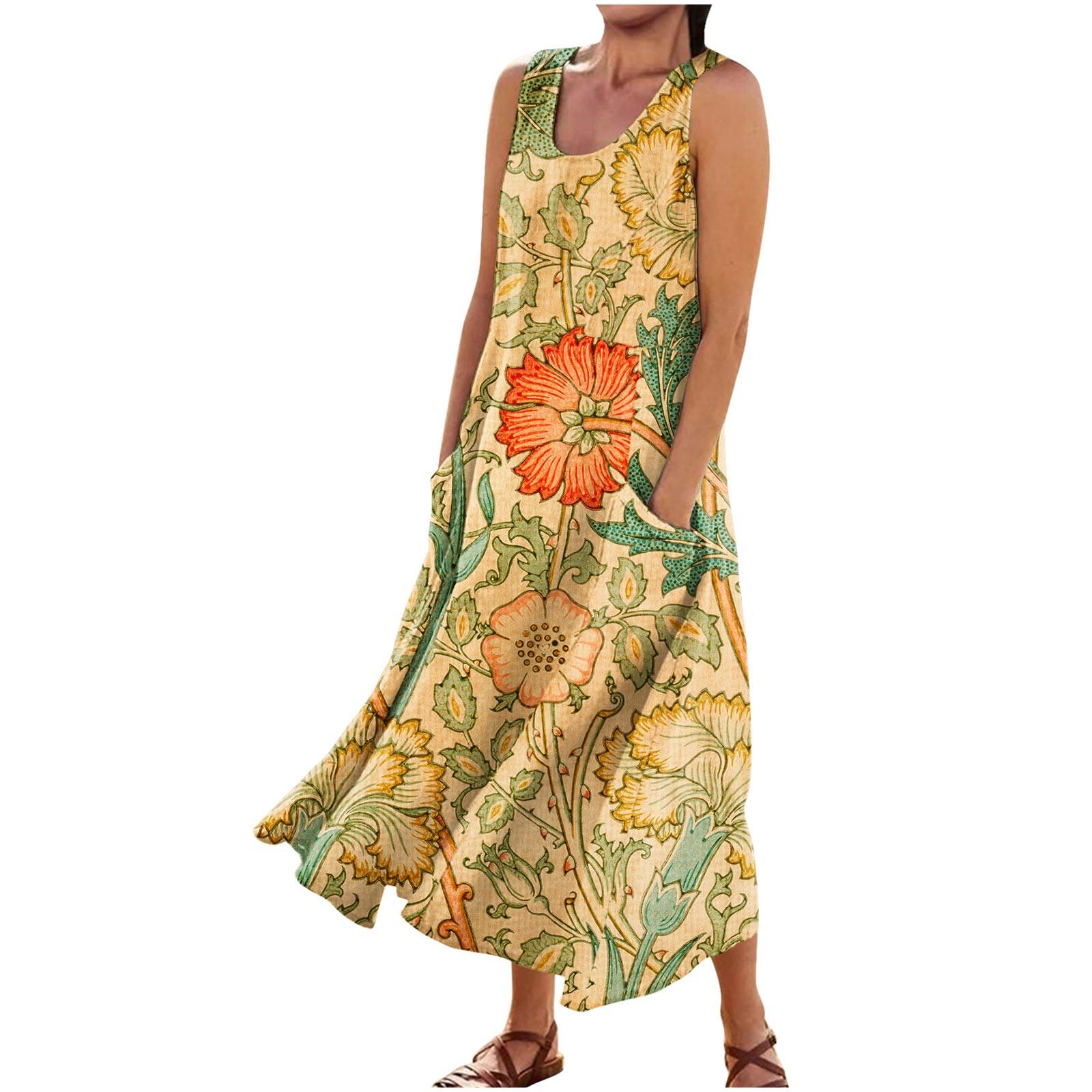 

Женское летнее повседневное модное платье без рукавов с круглым вырезом и карманом в стиле ретро XXXXXL жёлтый