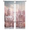 Om de zăpadă de Crăciun Scenă de zăpadă Casă roz Fereastră Perdele din tul pentru sufragerie Bucătărie Decor Craciun Perdele din voal transparent