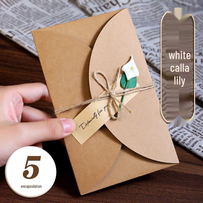 Handcrafted Retro Kraft Dried Flower Greeting Card for Birthdays & Father's Day