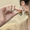 Retro Maillard Tiger Eye Rhombus Sequin Tassel Stud Earrings - Autumn/Winter Elegant Fashion Accessories