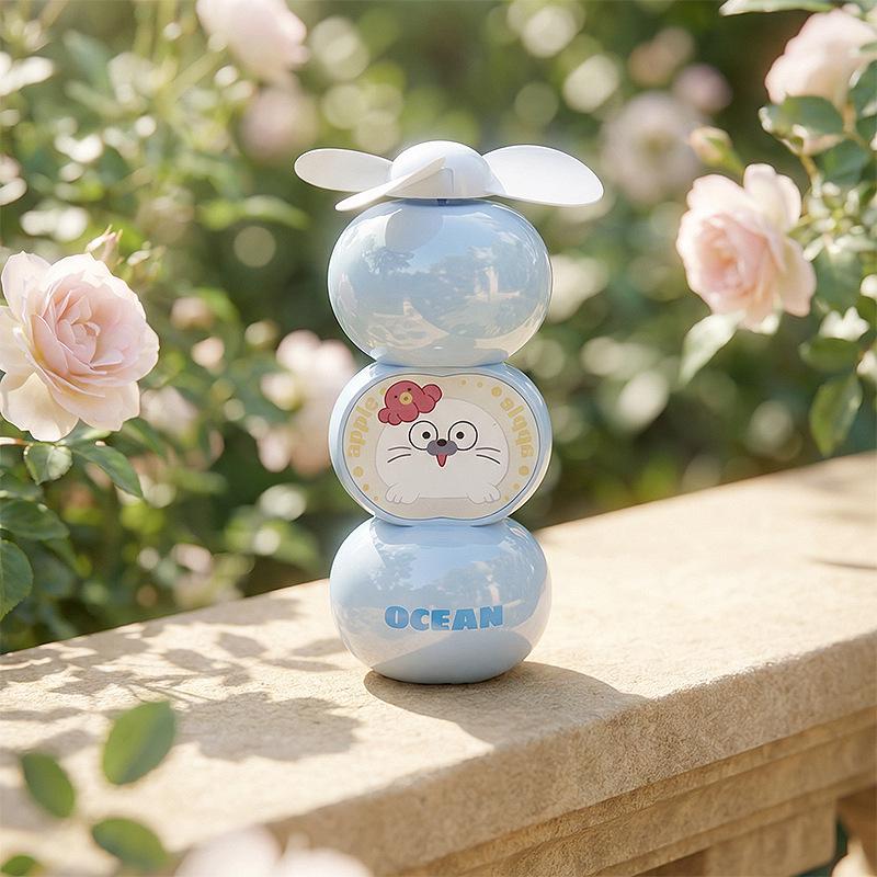 Summer Apple Cartoon Mini USB Rechargeable Desk Fan Color Box + USB Charging Cable
