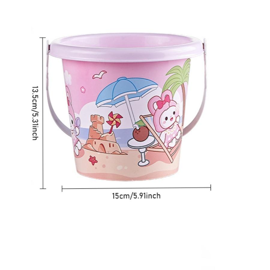 5pcs/14pcs Children Cartoon Rabbit Beach Dump Truck Portable Bucket House Play Water Play Sand,Random Colors and Styles