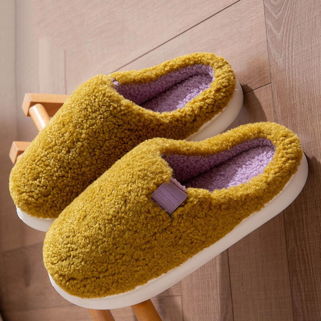 Unisex Couple Warm Fleece Lined Home Slippers Fashionable Casual Plush Closed Toe Open Heel Slippers Women Slippers Memory Foam